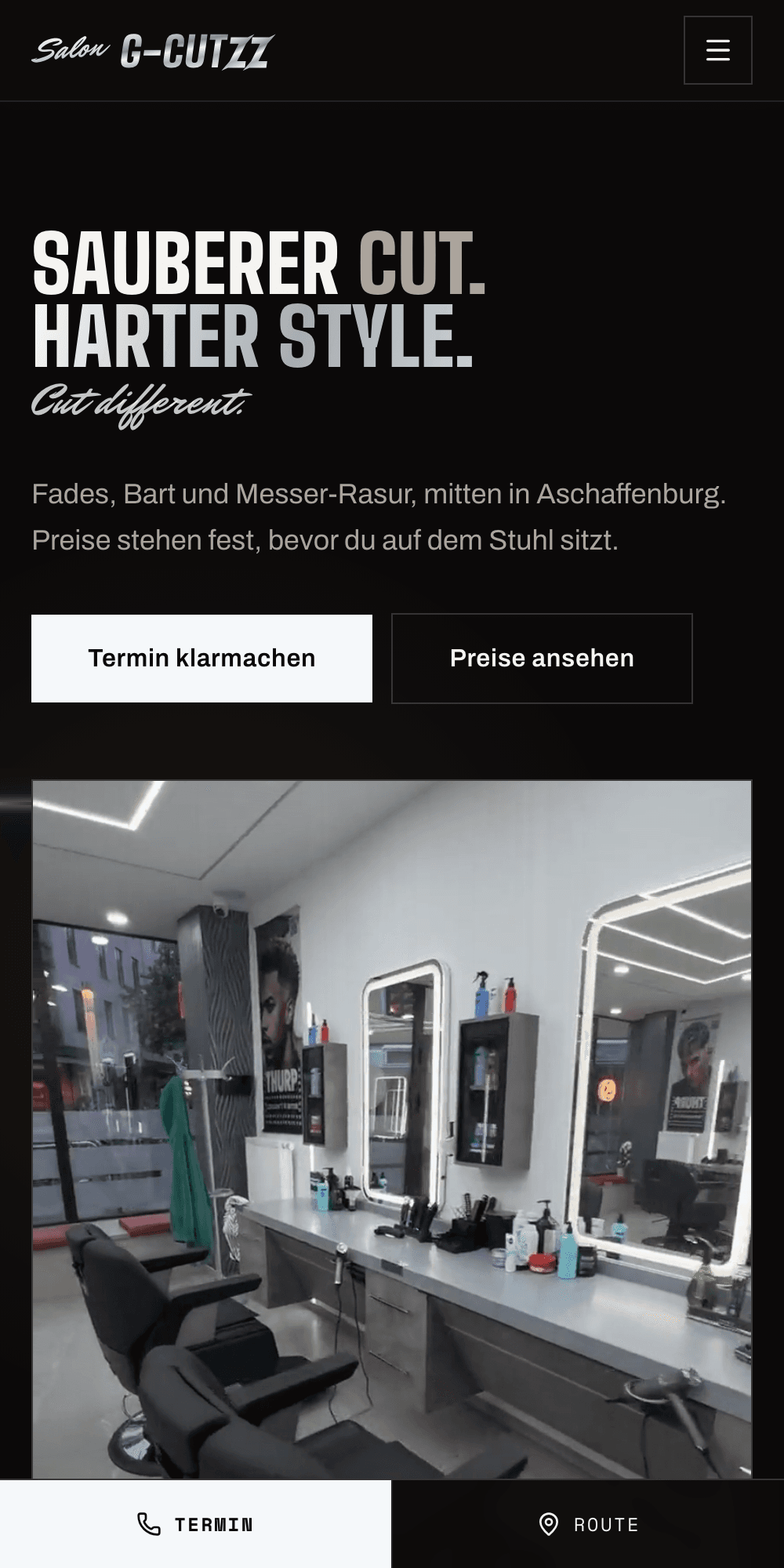 Mobile Startseite der G-Cutzz Website